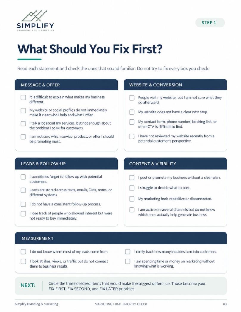 Workbook page: what should you fix first priority checklist